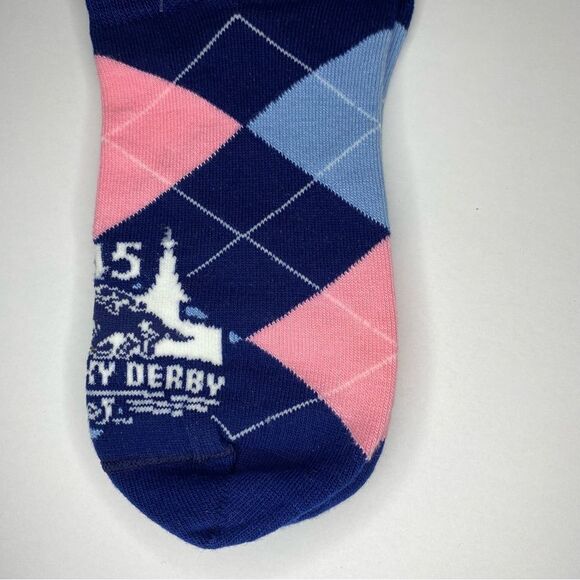 For Bare Feet Socks Kentucky Derby 145 6-11 White Pink Dot Band Blue Pink Argyle - Picture 4 of 13